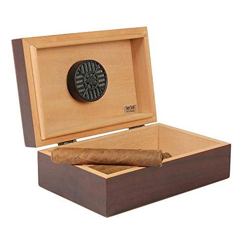 Quality Importers Trading Traveler 10 Mahogany Travel Humidor for 10 Cigars, SureSeal Lid Technology, 1 Round Humidifier, Mahogany Finish