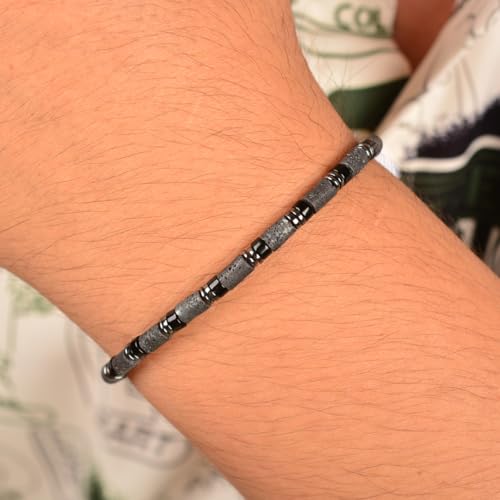 Pulsera para hombre en hematita y obsidiana con doble cierre miniatura 4
