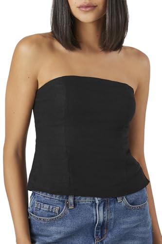 Forever 21 Linen-Blend Smocked Tube Top Black Small
