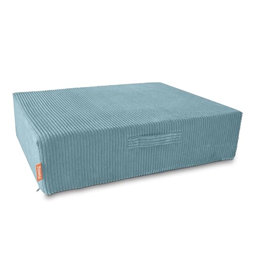 Funzy Hüpfpolster für Kinder – Hüpfmatratze mit Taschenfederkern, Sicherer & leiser Hüpfspaß, Cord-Bezug, Waschbar & Schadstofffrei, Für Motorik und Bewegung, Cord Lagune Blau, 85x65x21 cm