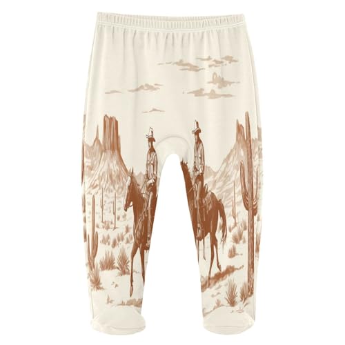 Caihoyu Baby Pajamas Pants with Feet Cotton Baby Overalls Loose Fit Footed Pants for Boys Girls 24M A Vintage Western Drawing of Two Cowboys Riding Horses