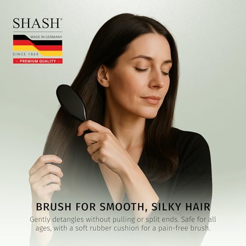 Image of SHASH Since 1869 Hand Made In Germany - Nylon Boar Bristle Brush Suitable For Normal to Thick Hair Gently Detangles, No Pulling or Split Ends - Softens Improves Hair Texture, Stimulates (Extra Small)