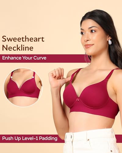 Image of Tweens Invisi-Fit Cotton Bonded Seamless Maximiser Bra | 3 /4th Coverage | Push-Up Level 1 | Elastic-Free Comfort | Wire-Free | Side Wings with Gripper | Adjustable Straps | Pack of 1 |