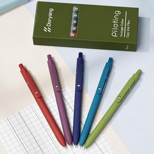 Image of Gel Pens, 5pcs 0.5mm Gel Pen Black Ink Fine Point Pens With Smooth Writing | Cute Quick Dry Pens with Silicone Grip For Journaling, Teacher Work Desk Accessories Office Supplies for Men Women, Vintage