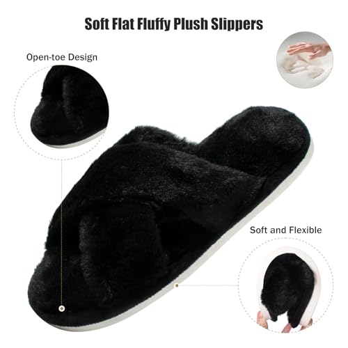 Fuzzy House Slippers for Women Furry Memory Foam Women's Cross Band Slippers Cozy Fluffy Open Toe Slippers Soft Plush Shoes for Indoor Outdoor3