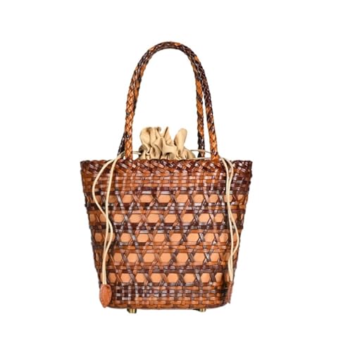 Bucket Women's Bag Messenger Shoulder Bag Cowhide Hollow Woven Bag Summer Casual Inner Fabric Vintag Shopping Bag(A3)