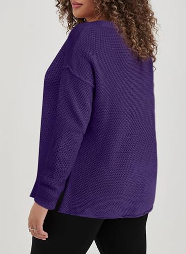 Image of Eytino Womens Plus Size Sweaters Casual Long Sleeve Loose V Neck Button Henley Tops Pullover Knit Jumpers,(1X-5X)