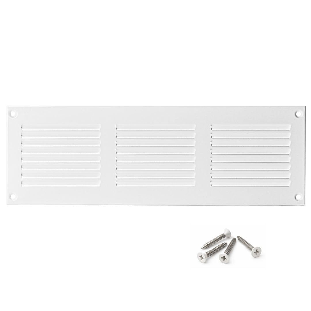 About Vent White 300X100mm / 12X4 Inch Metal Ventilation Grille With Flyscreen - Air Vent Cover