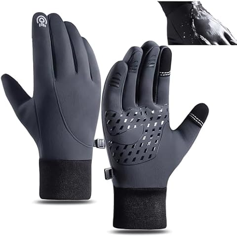 GYLCTOM Comfortable & Warm Gloves Waterproof Thermal Touchscreen Fingers Running Cold Weather Mens Winter Insulated Driving Gloves (Gray, L) Cover