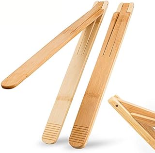 Bamboo Wood Salad Tongs with Space Saving Collapsible Spring, 11" Cooking Tong Enhanced Grip for Kitchen, BBQ Cooking, Camping or Grill, Foldable Carry or Storage, Flipping and Serving | Set of 2