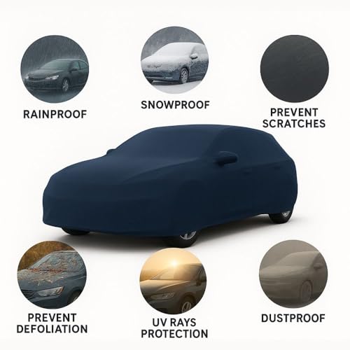 Image of Waterproof Car Cover for Maruti Suzuki Baleno | Dust Proof, UV Protection, Scratch Proof Fabric | Comes with Mirror Pockets | Triple Stitching | Includes Elastic Grip (Navy Blue)