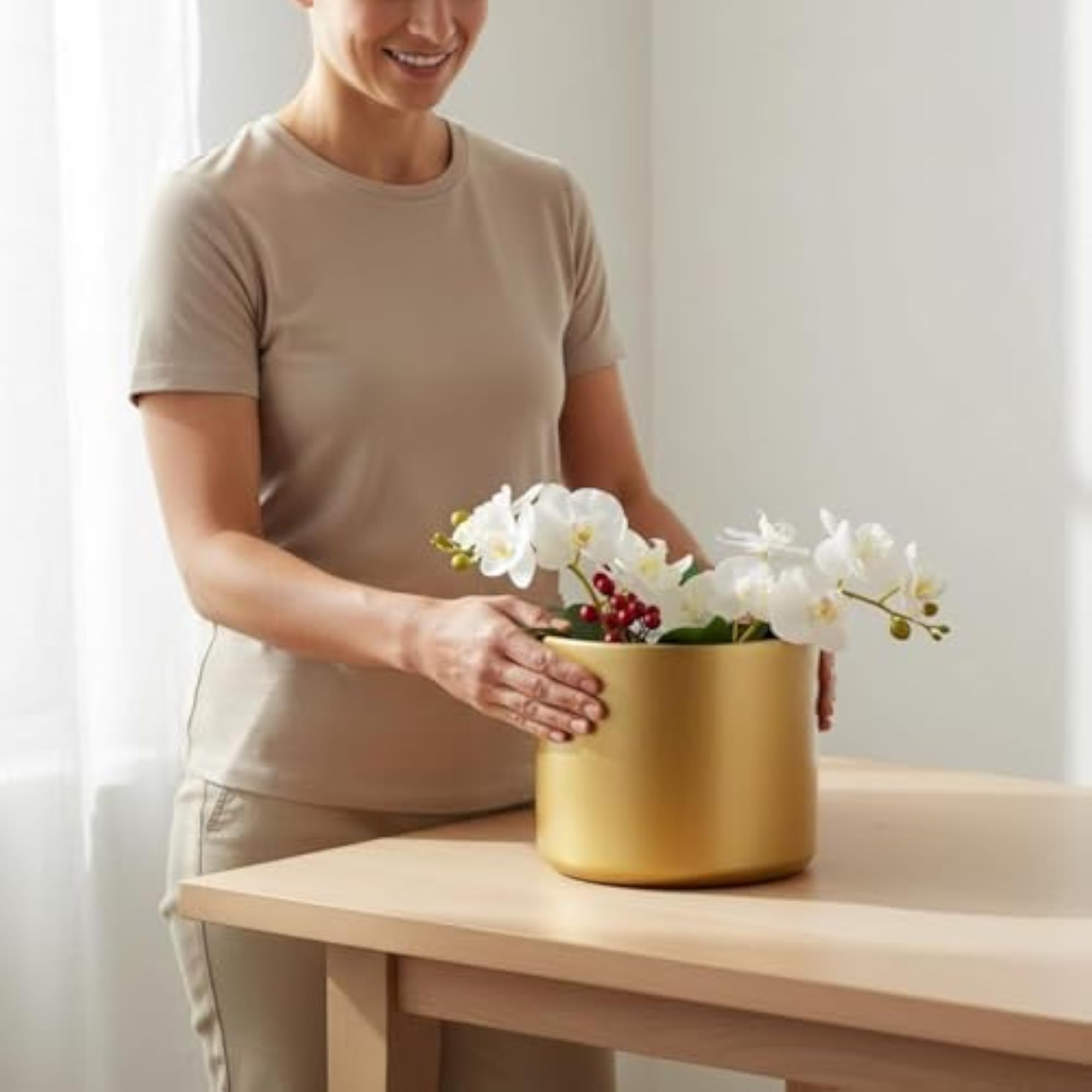 Artificial Flower Arrangement Pollen Artificial Flower Low Maintenance Gold Planter