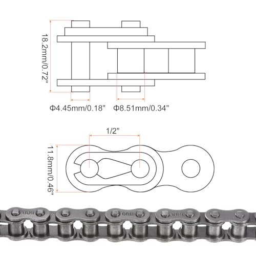 sourcing map 08B Metrisch Standard Rollenkette 5Ft Karbonstahl Ketten 1/2\ Industrial Rollenkette Antrieb Kette für Motorrad Fahrrad Industrielle Maschinen -120 Verbindungen