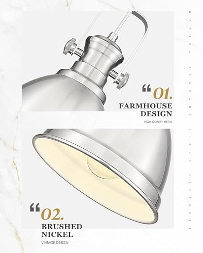 Image of 2-Pack 8 inch Brushed Nickel Pendant Light Kitchen Island, Metal Shade