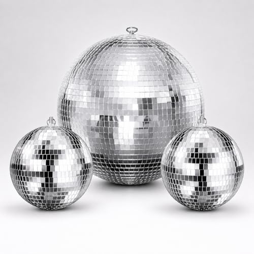 Youdepot - Bola espejada de 16 pulgadas y paquete de 2 bolas de 8 pulgadas, decoraciones plateadas para bodas, fiestas, Navidad, discotecas y decoración años 70 miniatura 1