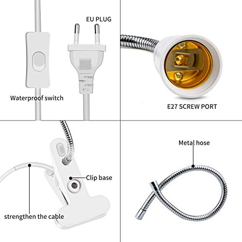 Support de lampe E27 orientable à 360 degrés avec pince et interrupteur - 4