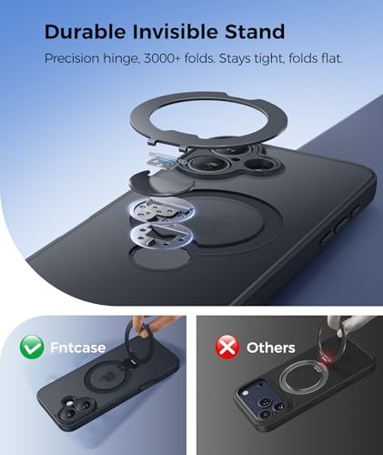 Image of FNTCASE for iPhone 16 Plus Case: [360 Spin Magnetic Stand] [Compatible with Magsafe] [Screen Protector] Translucent Matte Military Grade Shockproof Full Camera Protective Phone Cover - Black