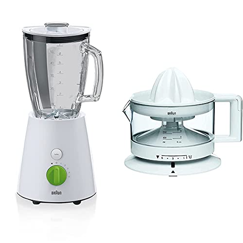 Braun Standmixer JB 3060 TributeCollection - 1,75 l Glas-Behälter für heiße und kalte Zutaten, Weiß & Braun Household Tribute Collection CJ 3000 Zitruspresse (20 W, 0,35 l) weiß