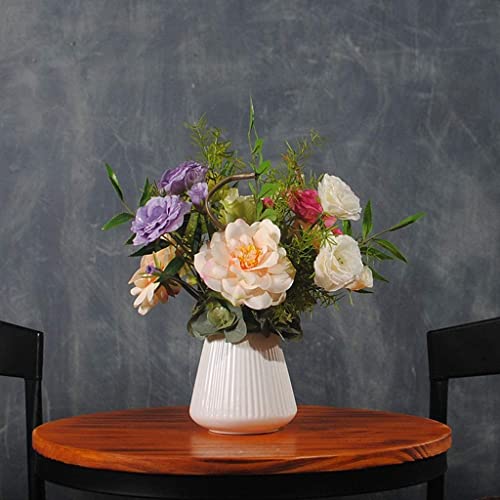 Realistic Fake Flowers Bellflower Camellia Artificial Flower With Ceramic Vase Plastic Flower For Home Office Living Room Entrance Fake Flower Decoration #TOP3