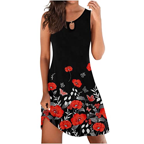 Dresses for Women Round Neck Cutout Bust Sleeveless Pullover Dress Poppy Flower Printed Longline Tank Top Dress Dresses for Women Round Neck Cutout Bust Sleeveless Pullover Dress Poppy Flower Printed Longline Tank Top Dress