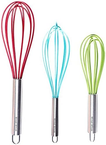 Silicone Whisk Set of 3 - wire whisk for Cooking Non-Scratch - whisks for cooking - Hand Whisk - whisker tool - wisking tool stainless Varios de Wired Whisk