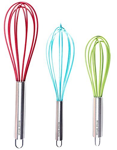 Silicone Whisk Set of 3 - wire whisk for Cooking Non-Scratch - whisks for cooking - Hand Whisk - whisker tool - wisking tool stainless