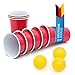 50 Stück Rote Partybecher; Wiederverwendbare Getränkebecher Red Cups Beer-Pong Saufbecher Trinkbecher 16 oz Kunststoff Party-Becher Plastikbecher; Set inkl. 3 Tischtennis-Bälle & Bierpong Anleitung