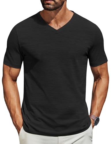 COOFANDY Men's T Shirts Short Sleeve Classic V Neck T-Shirt Casual Summer Basic Tee Shirt A-Black
