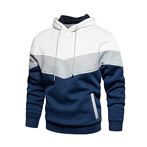 Image of AOTORR Mens Hoodie Pullover Fleece Lined Sweatshirt Contrast Color Hoodies Sport Outerwear WY90 White XL