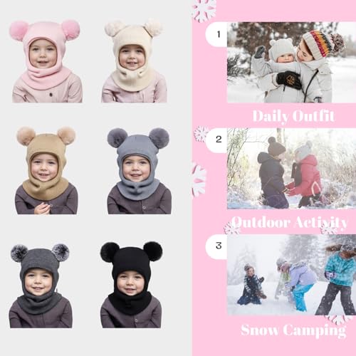 Custom Baby Toddler Winter Hat Scarf Set, Personalized Name Pom Beanie Snow Hat with Fleece Lining4