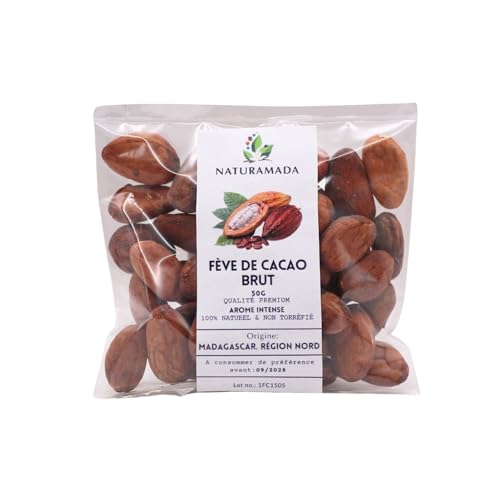 Fèves de Cacao Madagascar Brut, Non Torréfiées, 100% Naturel, Pâtisserie, Chocolat maison & Infusion, Naturamada 50 g