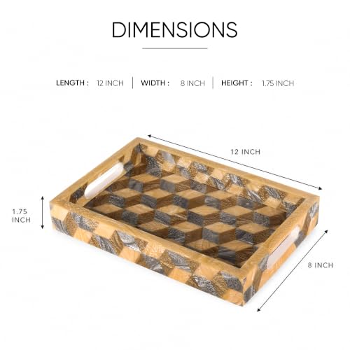 Image of Handicrafts Home 12 inch x 8 inch 3D Resin Decorative Tray Breakfast Coffee Table Top Vintage Handmade Serving Tray