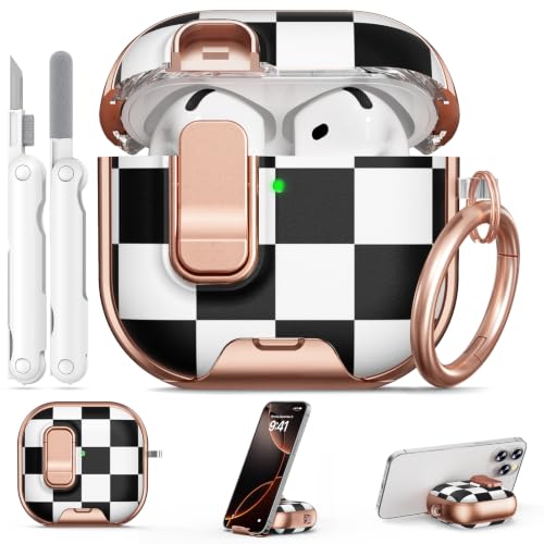 Image of for AirPods 4 Case 2024 with Safety Lock-Large Checkered | As Phone Stand, for Women Girly, with Keychain & Cleaner Kit,Two-Piece Design,Support Wireless Charging,Clear TPU+PC Material