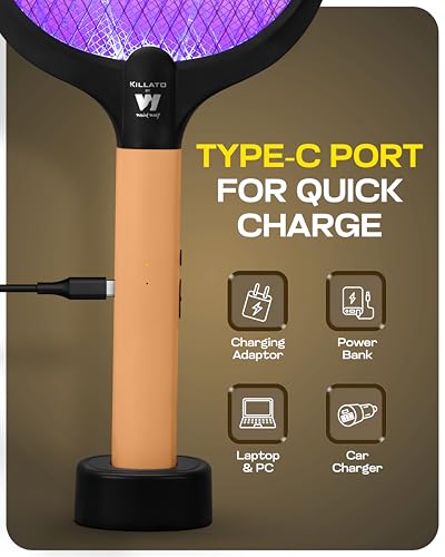 Image of Weird Wolf 2 in 1 Rechargeable Mosquito Bat with UV Light & Base Stand | Electric Fly Swatter with Auto & Manual Mode | Type-C USB Charging | 1200 mAh Lithium Battery | 6 Month Warranty