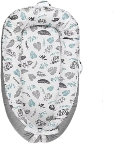 Image of Baby Lounger, Suitable for Infants Over 12+ Months.Portable Infant Lounger, Soft Baby Lounger, 100% Cotton Breathable, Baby Floor Seat for Home & Travel - Grey Leaves