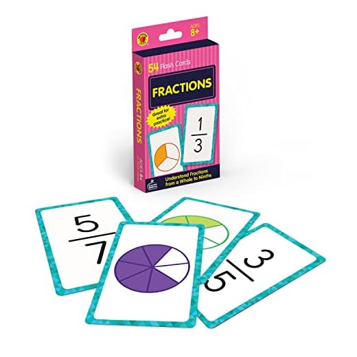 Carson Dellosa 54 Fractions Flash Cards, 3rd and 4th Grade Mathematics Flashcards Covering Whole Numbers to Ninths Facts, Math Games for Kids Ages 8 and Up