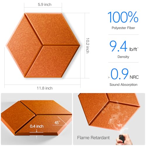 Image of 18 Pack Self-Adhesive Acoustic Panels 12 inch X 10 inch X 0.4 inch - Sound Proof Foam Panels for Wall with High Density, Y-Lined Design, Flame Resistant, Absorb Noise and Eliminate Echoes(Tangerine)