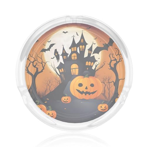 Happy-Halloween-Vector 1 Cendrier rond en verre pour bords bruts pour maison, bureau, terrasse, voiture, intérieur et extérieur
