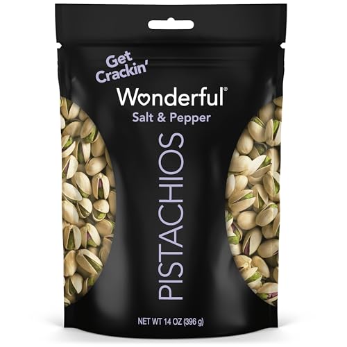 Wonderful Pistachios In Shell, Salt & Pepper Flavored Nuts, 14 Ounce Bag, Protein Snacks, Gluten Free, Healthy Snacks