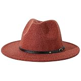 Jastore Kids Girls Boys Classic Wide Brim Floppy Belt Buckle Fedora Hat Wool Felt Hat (Style B-Caram