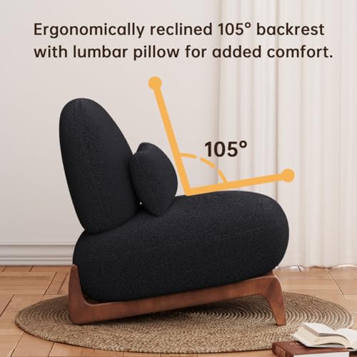 Image of Modern Upholstered Lounge Chair | Premium Fabric Accent Chair with Solid Wooden Legs | Comfortable Single Seater for Living Room, Bedroom & Office (Black)