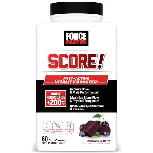 Image of Force Factor Score! Nitric Oxide Supplement for Men with 1,500mg L-Citrulline, Fast Acting Male Vitality Booster for Drive, Desire, and Excitement, Passionate Berry Flavor, 60 Soft Chews