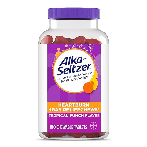 Alka-Seltzer Heartburn + Gas ReliefChews, Antacid + Antigas Chews for Fast Heartburn Relief, Gas, and Acid Indigestion Relief On the Go, 180 Ct
