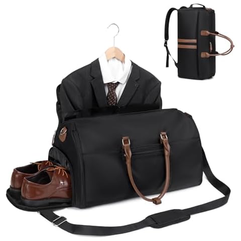Eslcorri Convertible Travel Garment Duffle Bags for Men Women Carry on Suit Bag Backpack Foldie Overnight Bag Dress Bag for Business Trip & Sport, 4 in 1 Weekend Gym Bag with Shoe Compartment-Black Cover