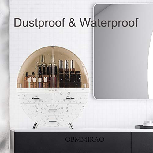 Image of Elegant Dustproof Makeup Storage Organizer Box, Waterproof Large Cosmetics Organizer Storage with Drawers Skincare Cosmetic Display Cases for Countertop Bathroom Dresser Dedroom