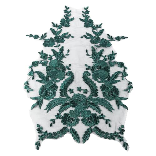 Ieron Aplique de Encaje Bordado en 3D, Aplique de Encaje Bordado con Flores para Escote, Parche de Bordado Floral para Hacer tú Mismo el Escote del Vestido de Novia, Color Verde negruzco