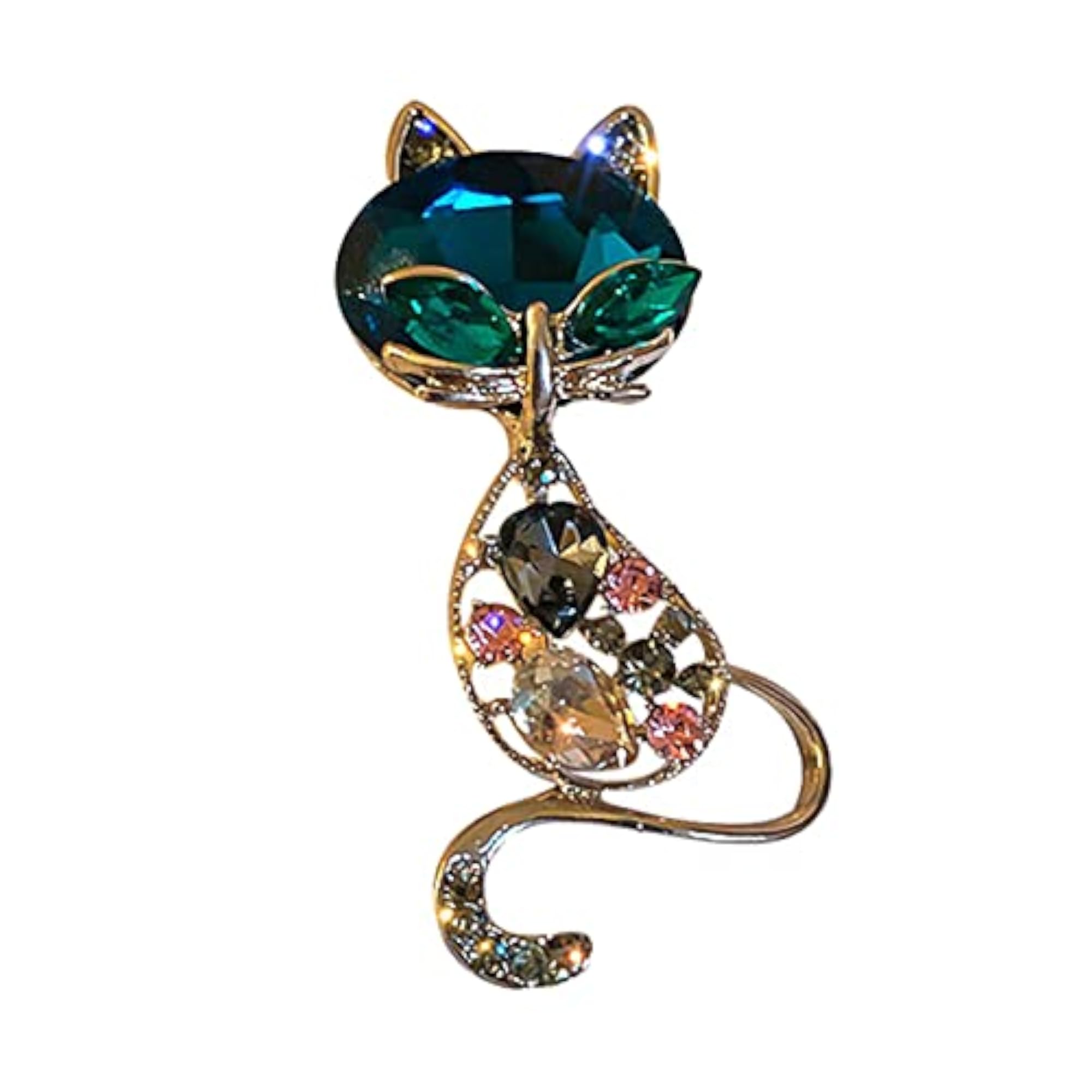 Green Cat Brooch Pin Luxury Animal Gift