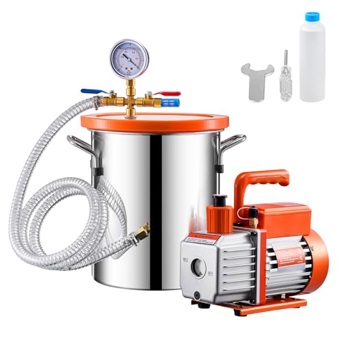 Happybuy 3 Gallon Vacuum Chamber and 3.5 CFM Pump Kit, Stainless Steel Chamber, Single Stage Degassing Chamber Kit with Acrylic Lid, Oil, 4.92 ft Hose, for Degassing Resin Silicone Epoxies