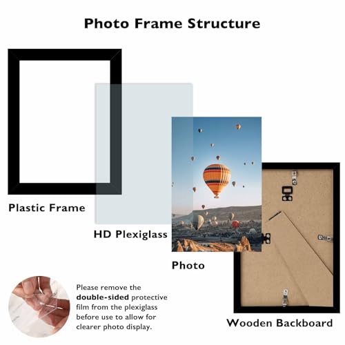 Image of JCJMY 4x6 Picture Frame Black for Wall Hanging or Tabletop, Wall Mounting Horizontally or Vertically, 4 x 6 Wall Gallery Poster Photo Frame with Shatter Resistant Plexiglass, Black