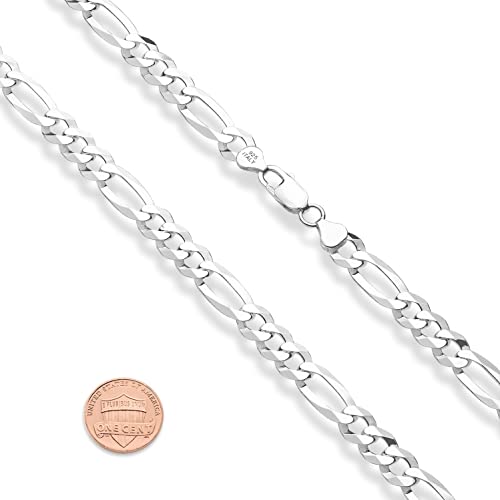 Miabella Solid 925 Sterling Silver Italian 9mm Diamond-Cut Figaro Link Chain Necklace For Men, Made in Italy2